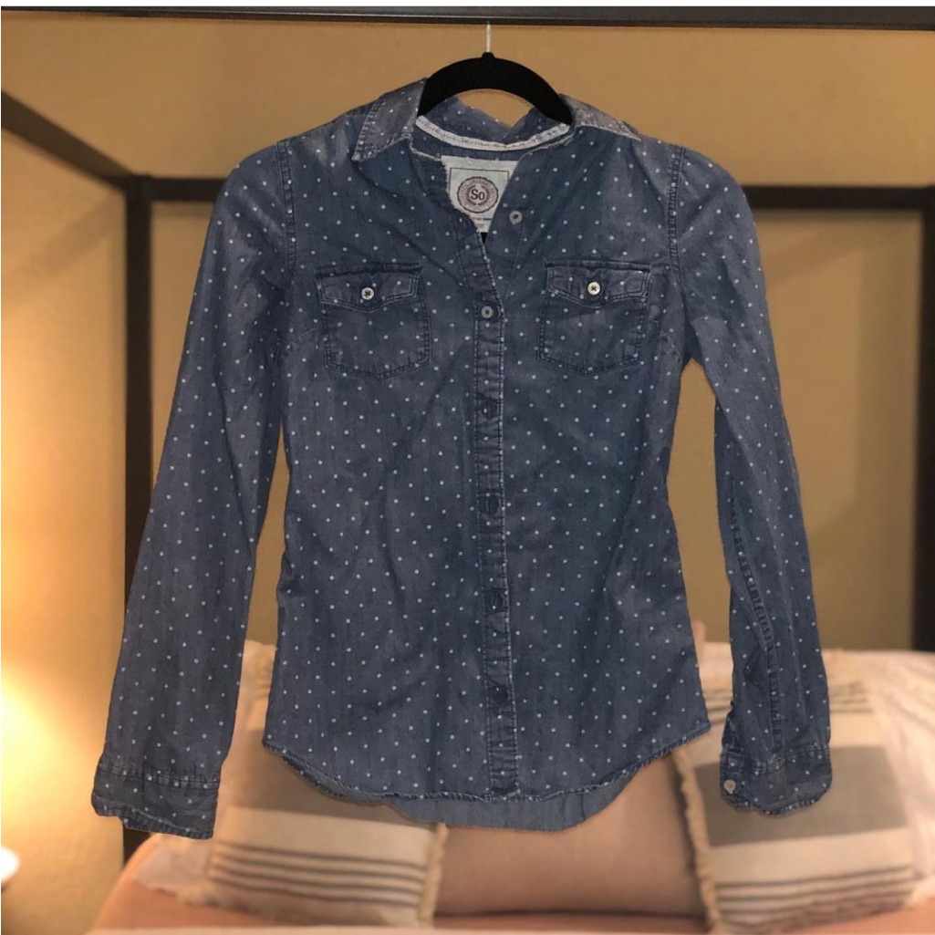 Denim Button Down With Polka Dot Pattern